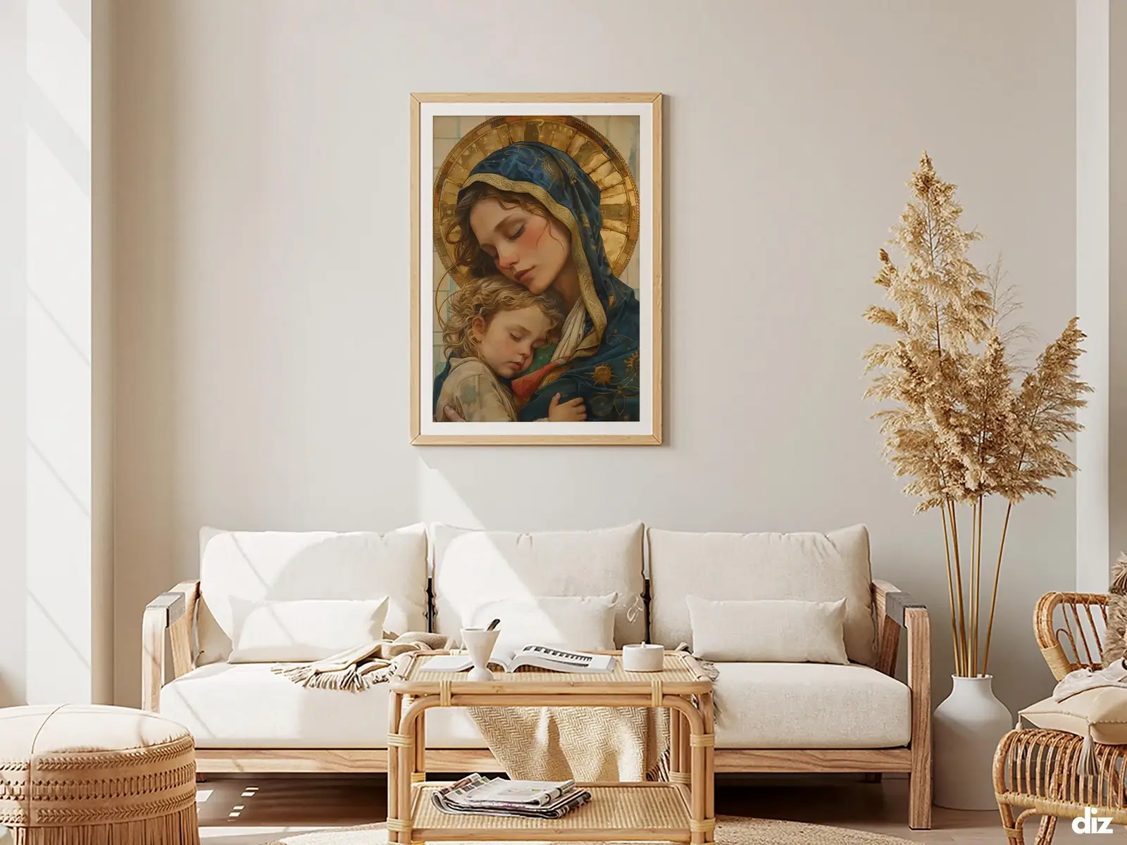 Framed Sacred Heart of Jesus above bed, bedroom sanctuary offering mercy and trust, jesus wall art artwork of jesus