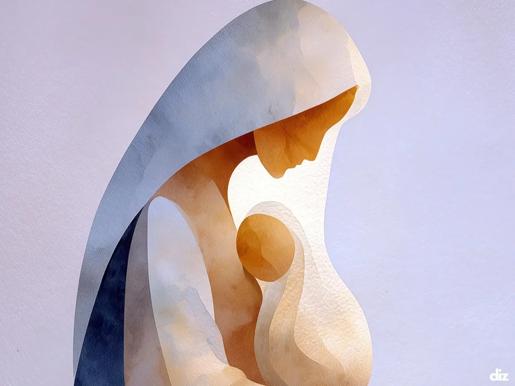 Mary, Mother of God Art Print: Serene Profile With Sleeping Child, Modern Christian Decor (Digital Download)