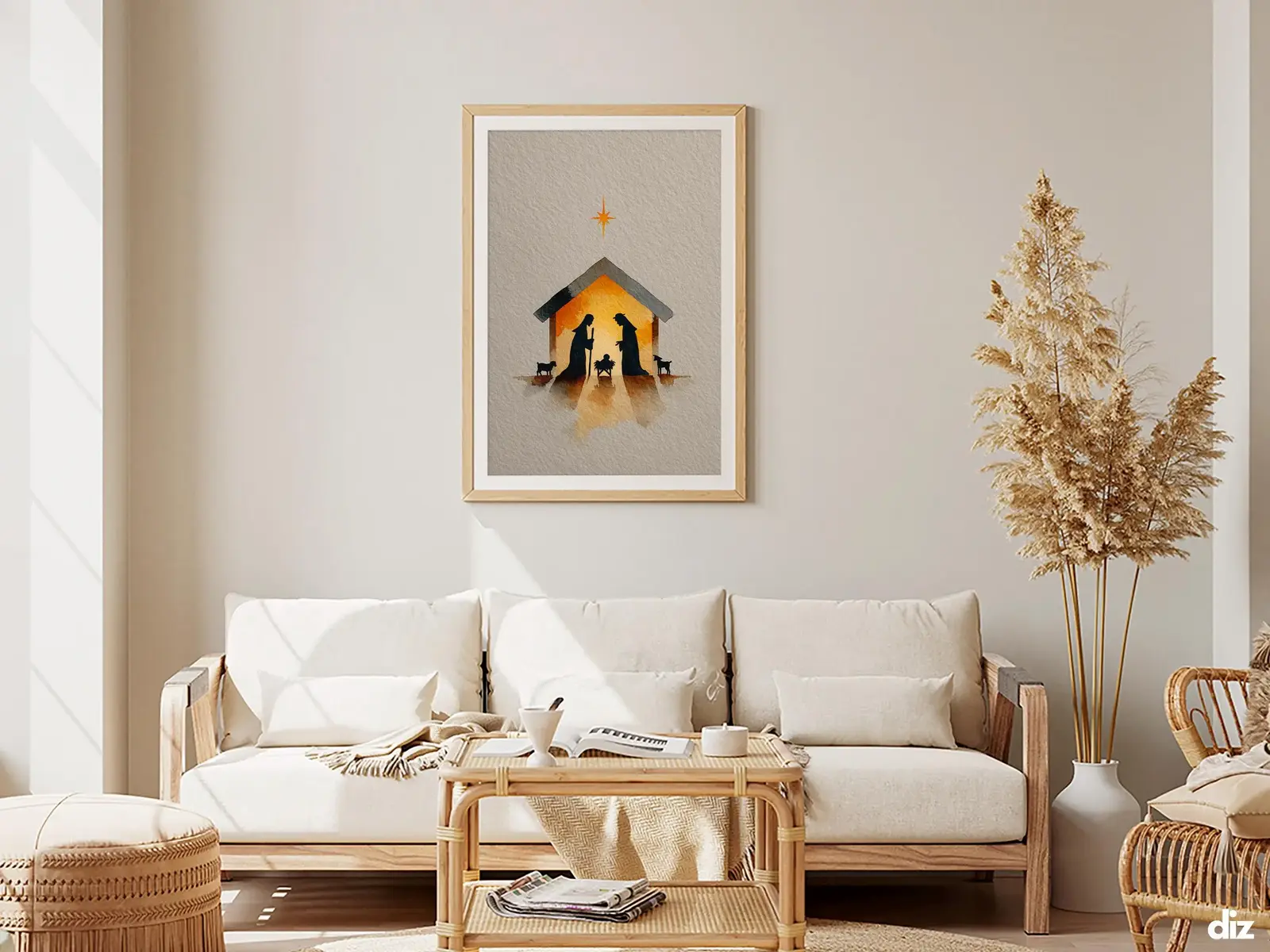 Framed Sacred Heart of Jesus above bed, bedroom sanctuary offering mercy and trust, jesus wall art artwork of jesus