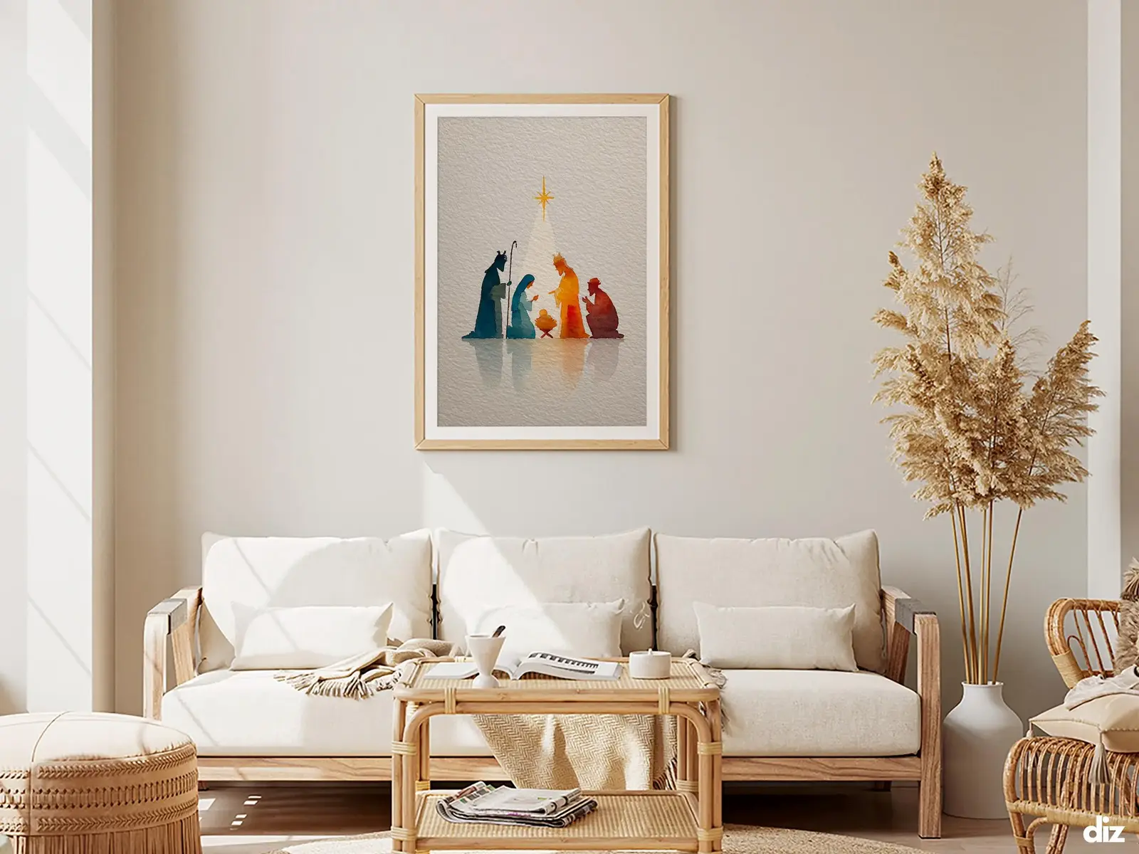 Framed Sacred Heart of Jesus above bed, bedroom sanctuary offering mercy and trust, jesus wall art artwork of jesus
