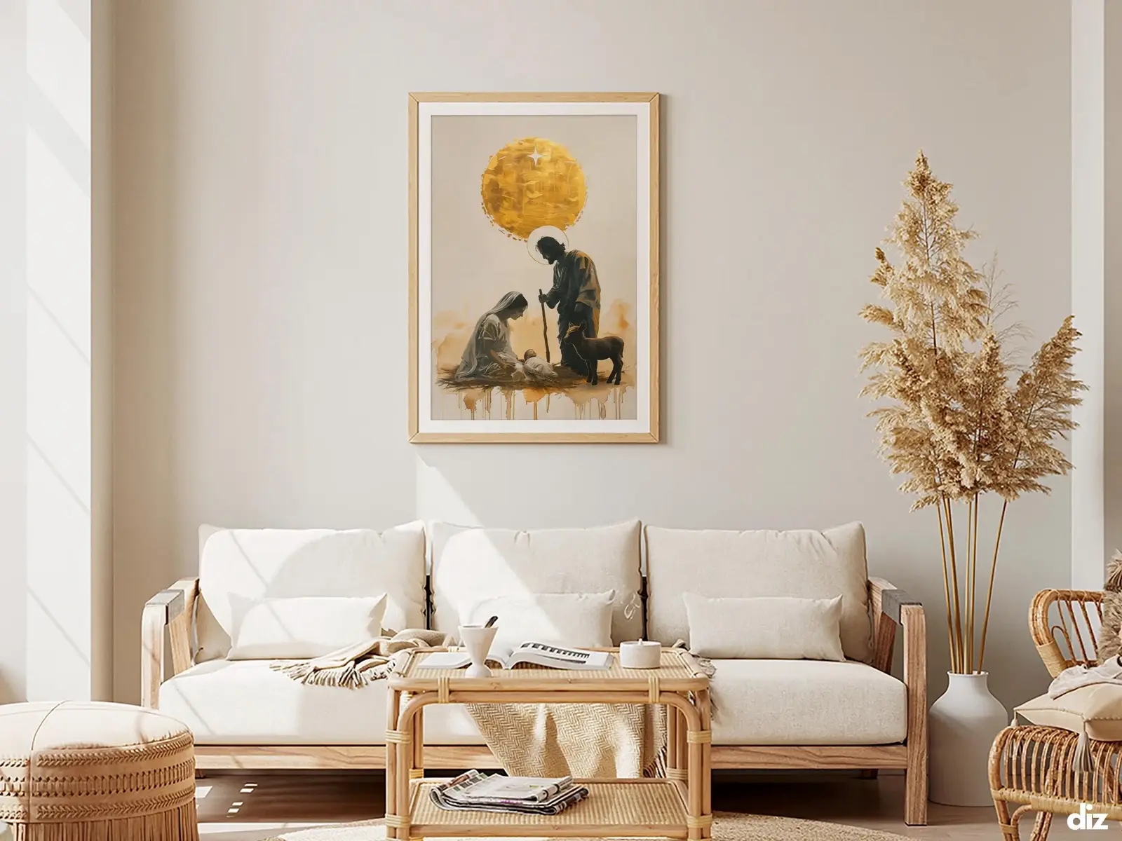 Framed Sacred Heart of Jesus above bed, bedroom sanctuary offering mercy and trust, jesus wall art artwork of jesus