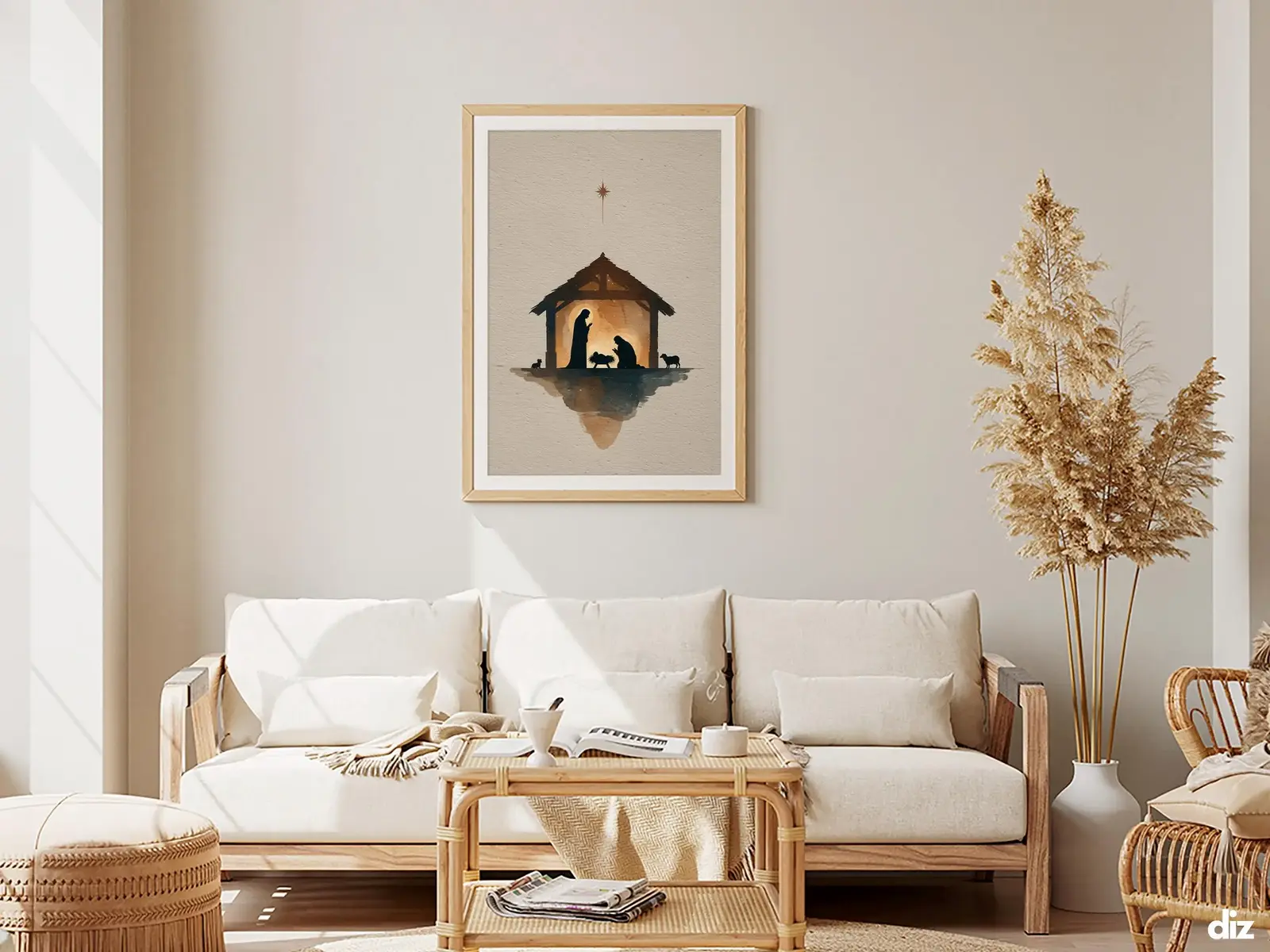 Framed Sacred Heart of Jesus above bed, bedroom sanctuary offering mercy and trust, jesus wall art artwork of jesus