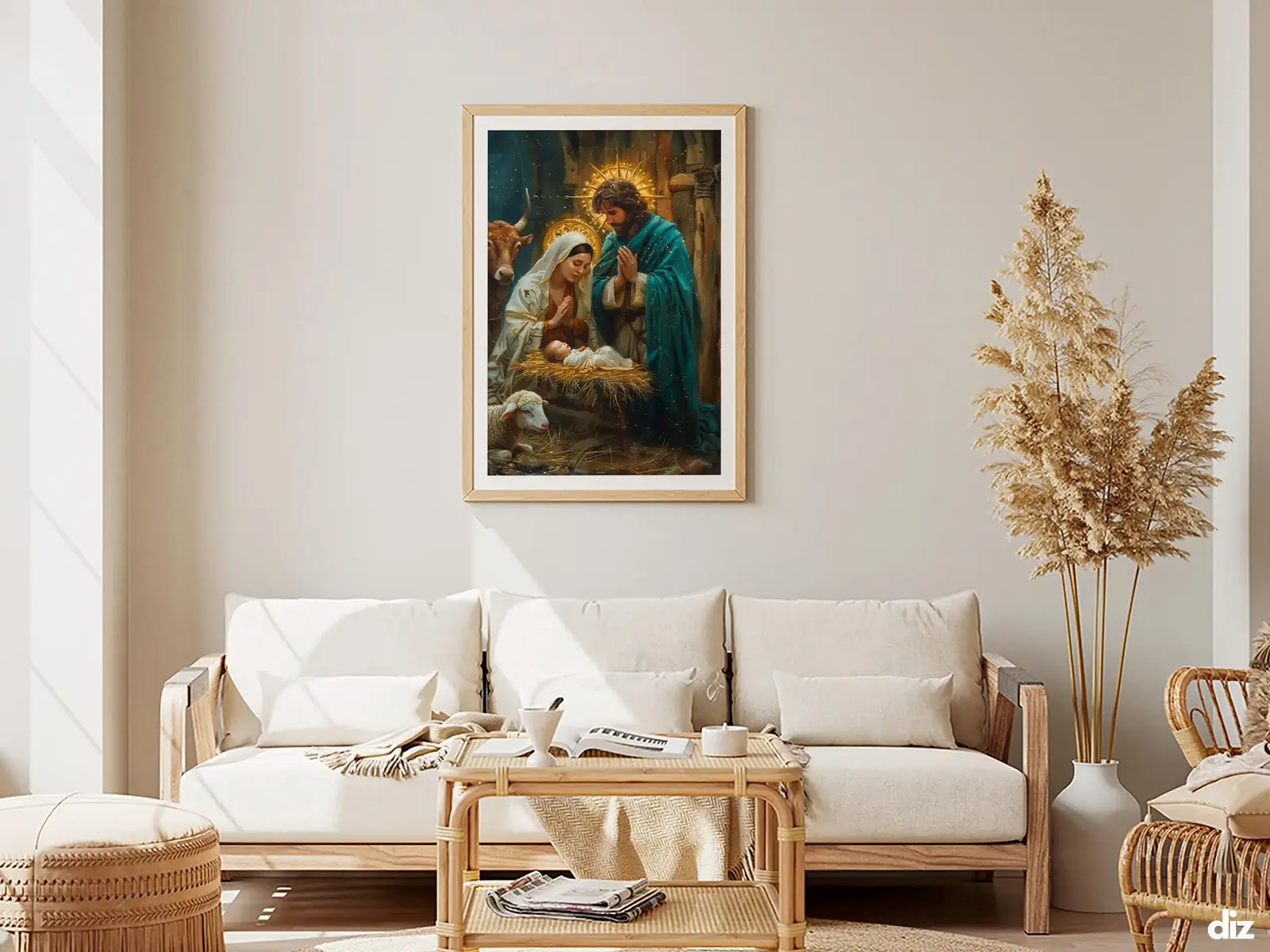 Framed Sacred Heart of Jesus above bed, bedroom sanctuary offering mercy and trust, jesus wall art artwork of jesus
