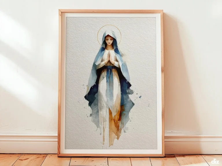 Our Lady of Lourdes Art Print: Serene Minimal Watercolor, Modern Christian Decor (Digital Download)