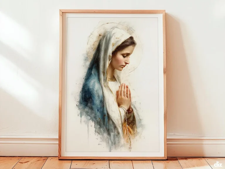 Our Lady of Lourdes Art Print: Prayerful in the Grotto, Catholic Wall Art (Digital Download)