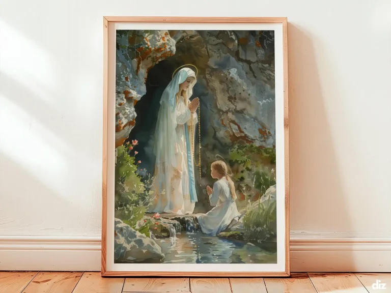 Our Lady of Lourdes Art Print: Apparition at the Grotto, Catholic Wall Art (Digital Download)