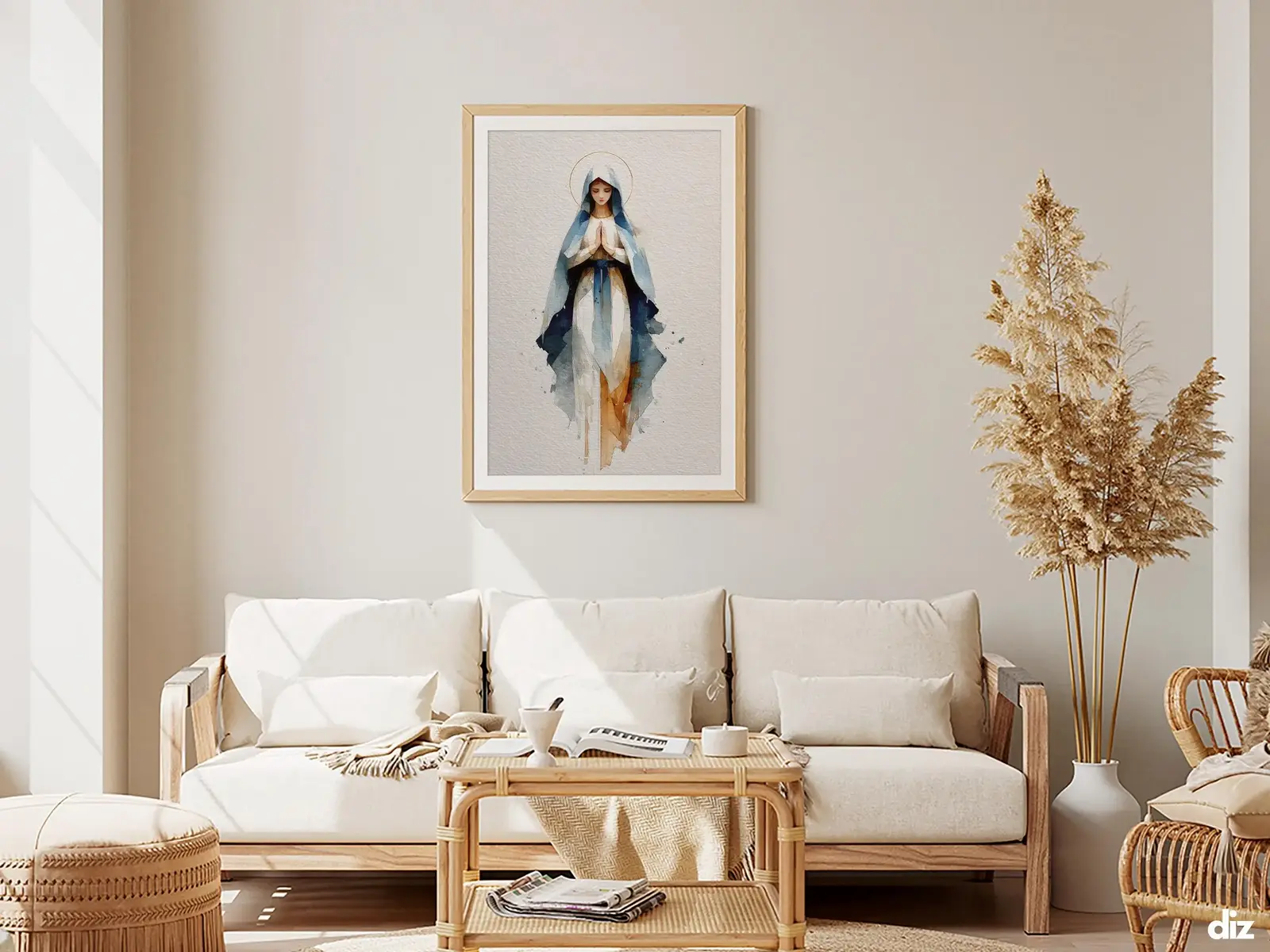 Framed Sacred Heart of Jesus above bed, bedroom sanctuary offering mercy and trust, jesus wall art artwork of jesus