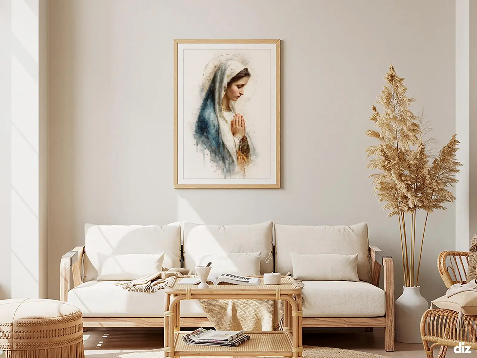 Framed Sacred Heart of Jesus above bed, bedroom sanctuary offering mercy and trust, jesus wall art artwork of jesus