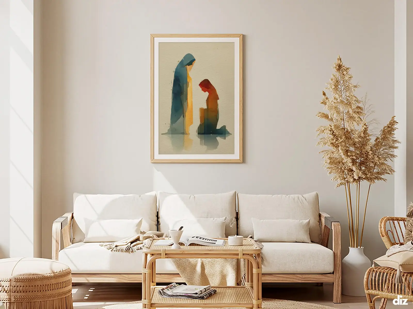 Framed Sacred Heart of Jesus above bed, bedroom sanctuary offering mercy and trust, jesus wall art artwork of jesus