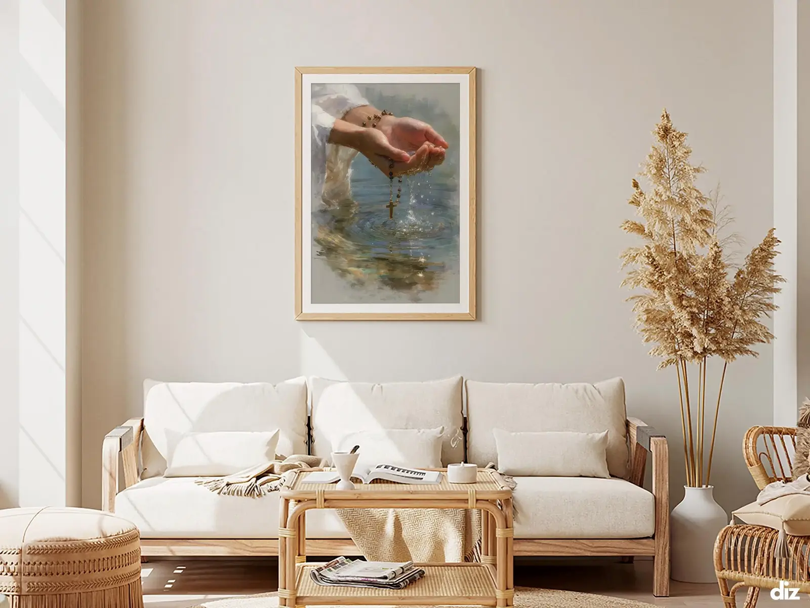 Framed Sacred Heart of Jesus above bed, bedroom sanctuary offering mercy and trust, jesus wall art artwork of jesus