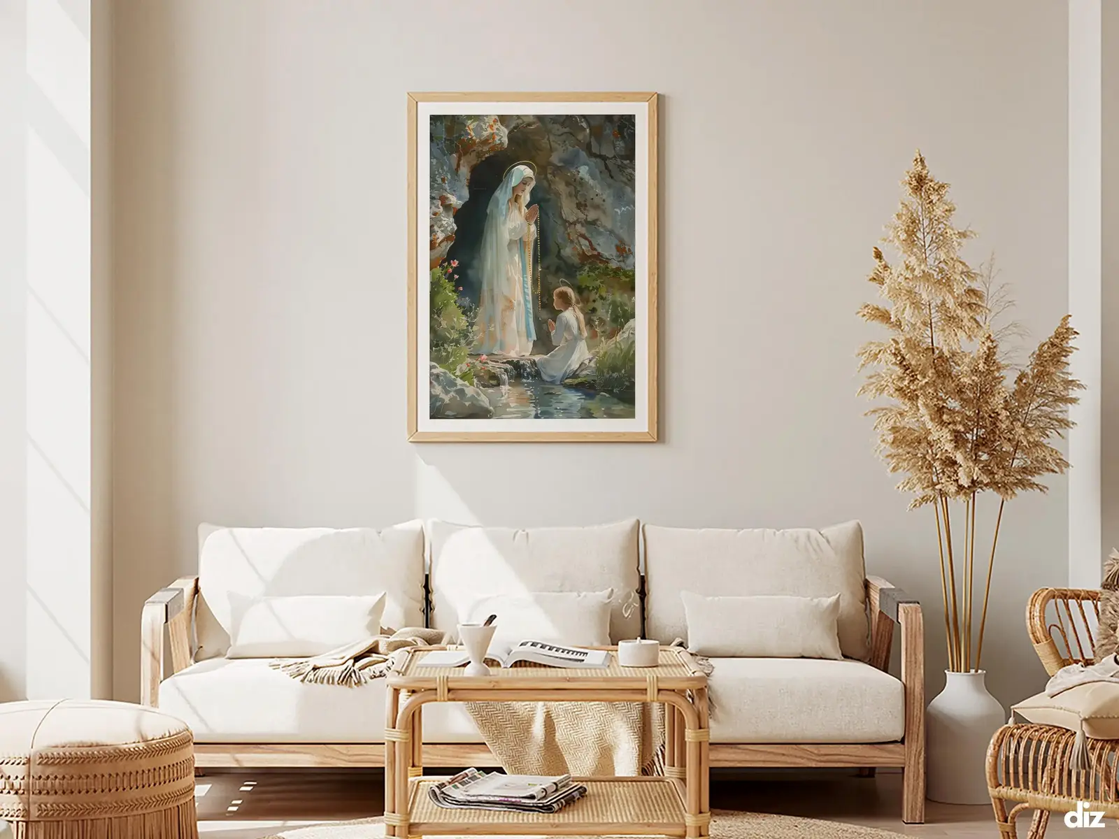 Framed Sacred Heart of Jesus above bed, bedroom sanctuary offering mercy and trust, jesus wall art artwork of jesus