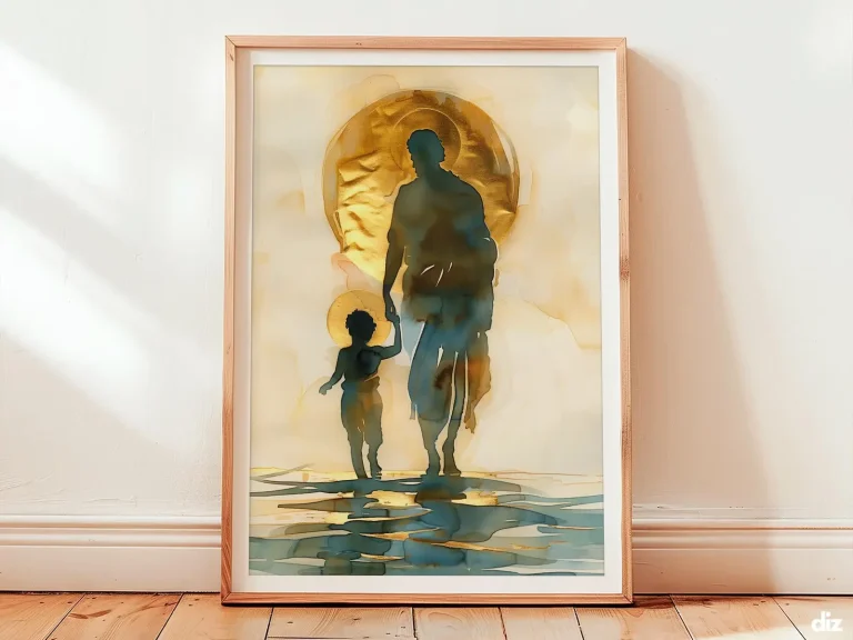 Saint Christopher Art Print: Minimal Silhouette With Christ Child, Modern Christian Decor (Digital Download)