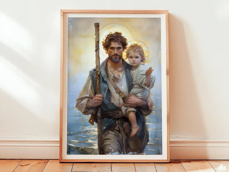 Saint Christopher Art Print: Carrying the Christ Child, Christian Wall Art (Digital Download)