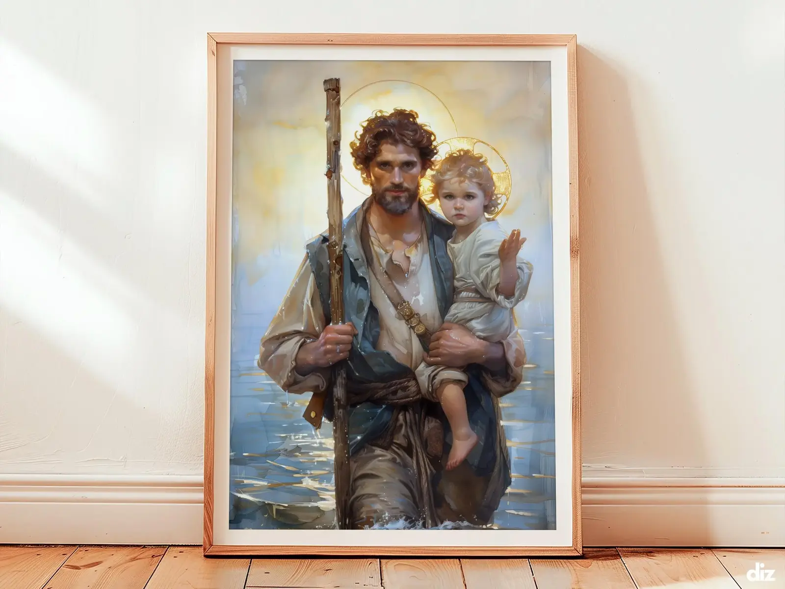 Saint Christopher Art Print: Carrying the Christ Child, Christian Wall Art (Digital Download)