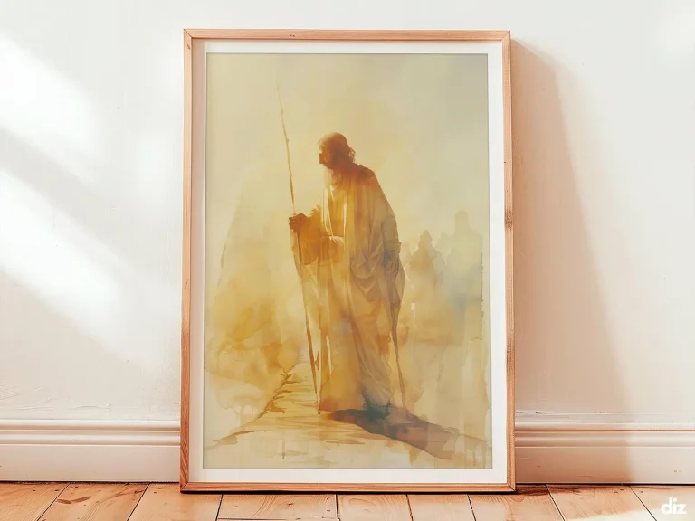 Saint Christopher Art Print: Guiding Hand and Golden Cross, Spiritual Printable (Digital Download)