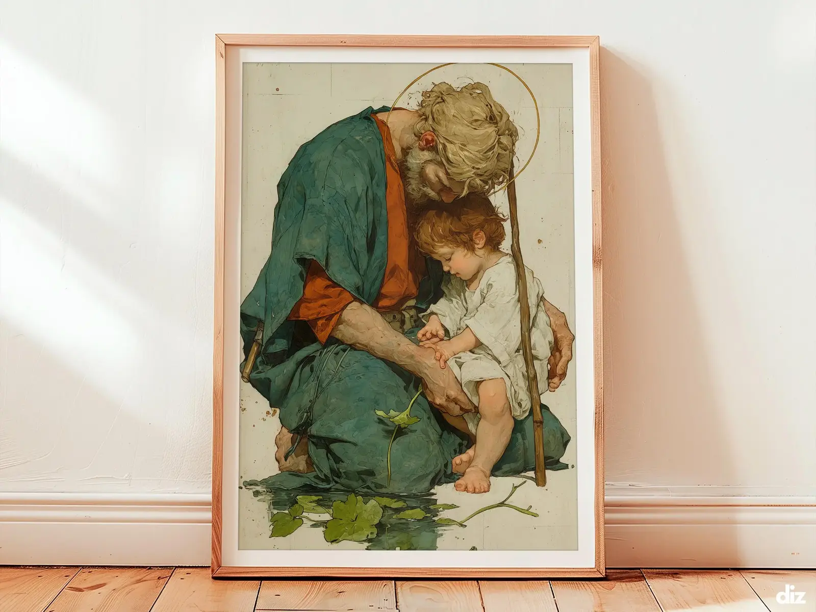 Saint Christopher Art Print: Shoreline Blessing with Christ Child, Catholic Wall Art (Digital Download)