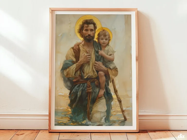 Saint Christopher Art Print: Carrying the Christ Child, Christian Wall Art (Digital Download)