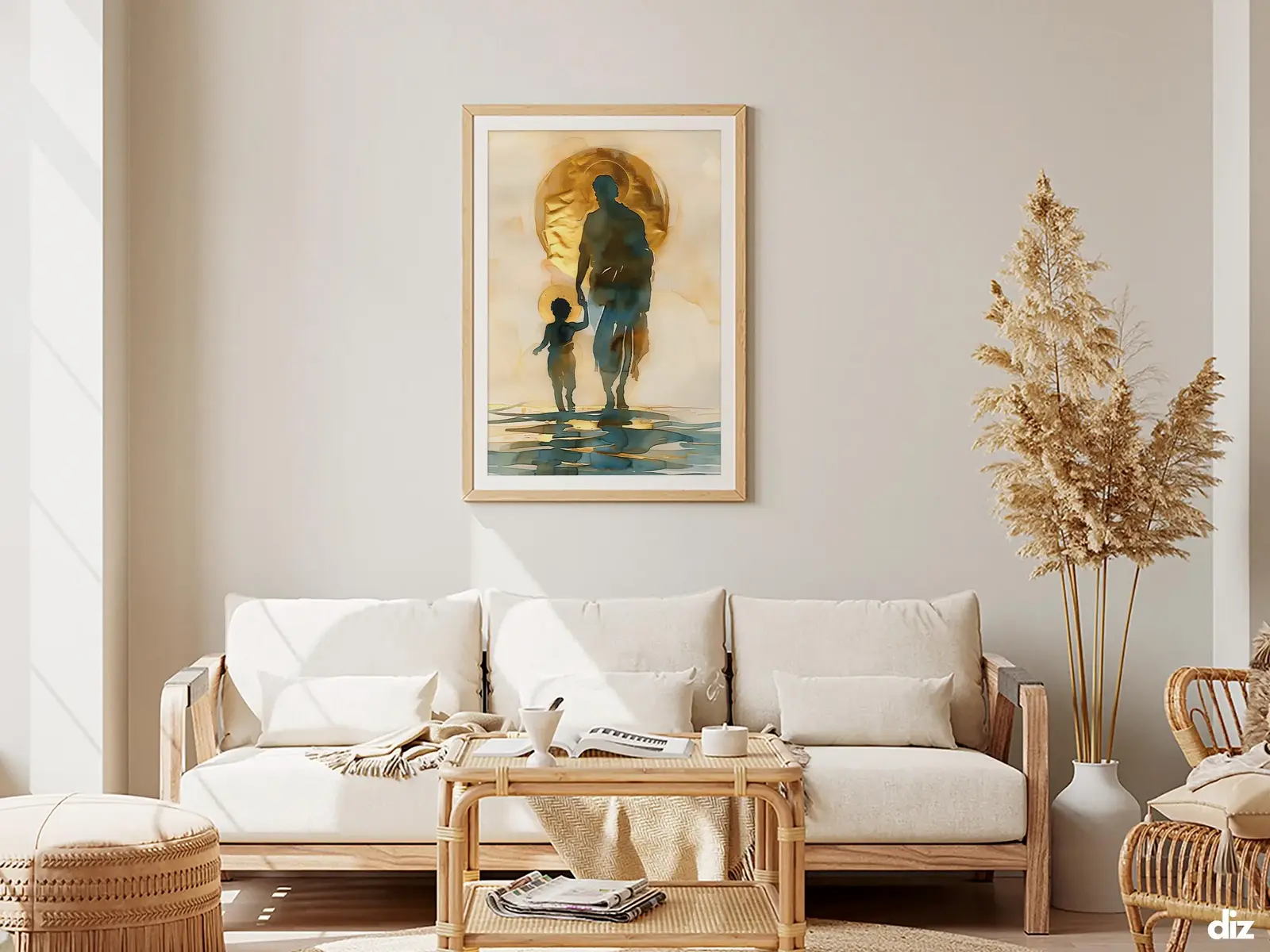 Framed Sacred Heart of Jesus above bed, bedroom sanctuary offering mercy and trust, jesus wall art artwork of jesus