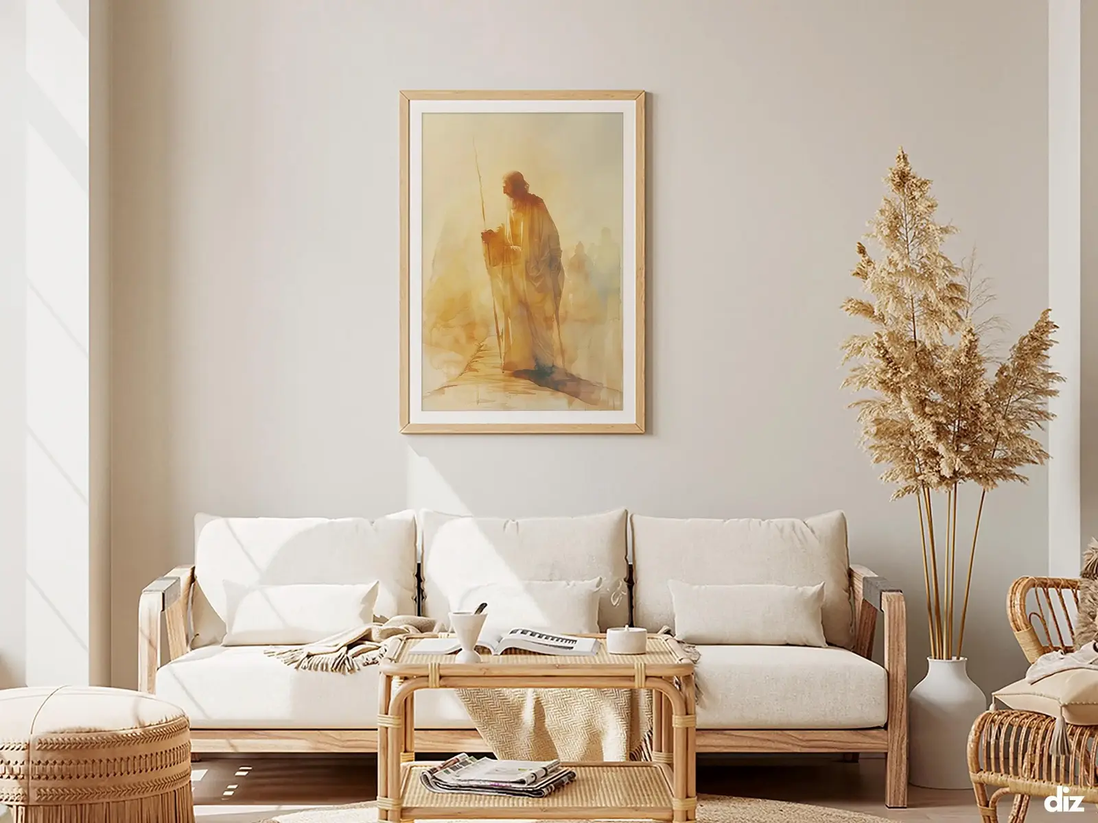 Framed Sacred Heart of Jesus above bed, bedroom sanctuary offering mercy and trust, jesus wall art artwork of jesus