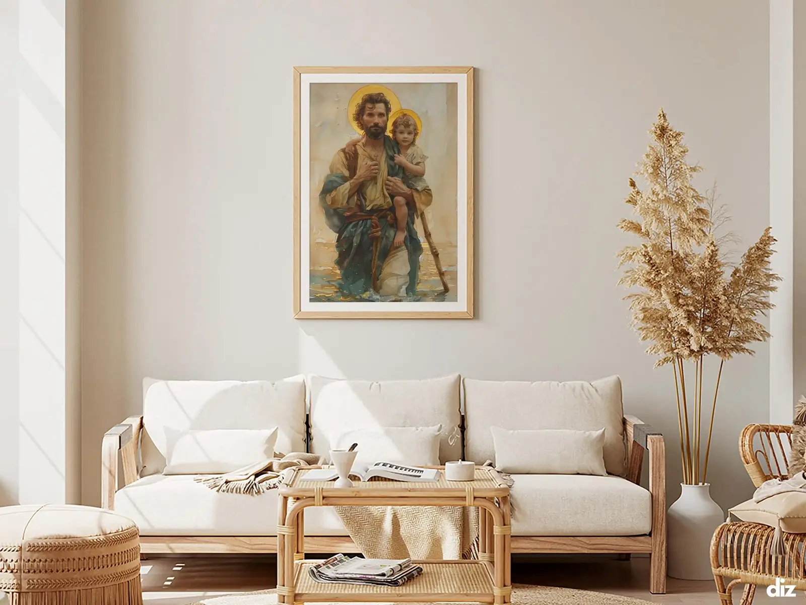 Framed Sacred Heart of Jesus above bed, bedroom sanctuary offering mercy and trust, jesus wall art artwork of jesus