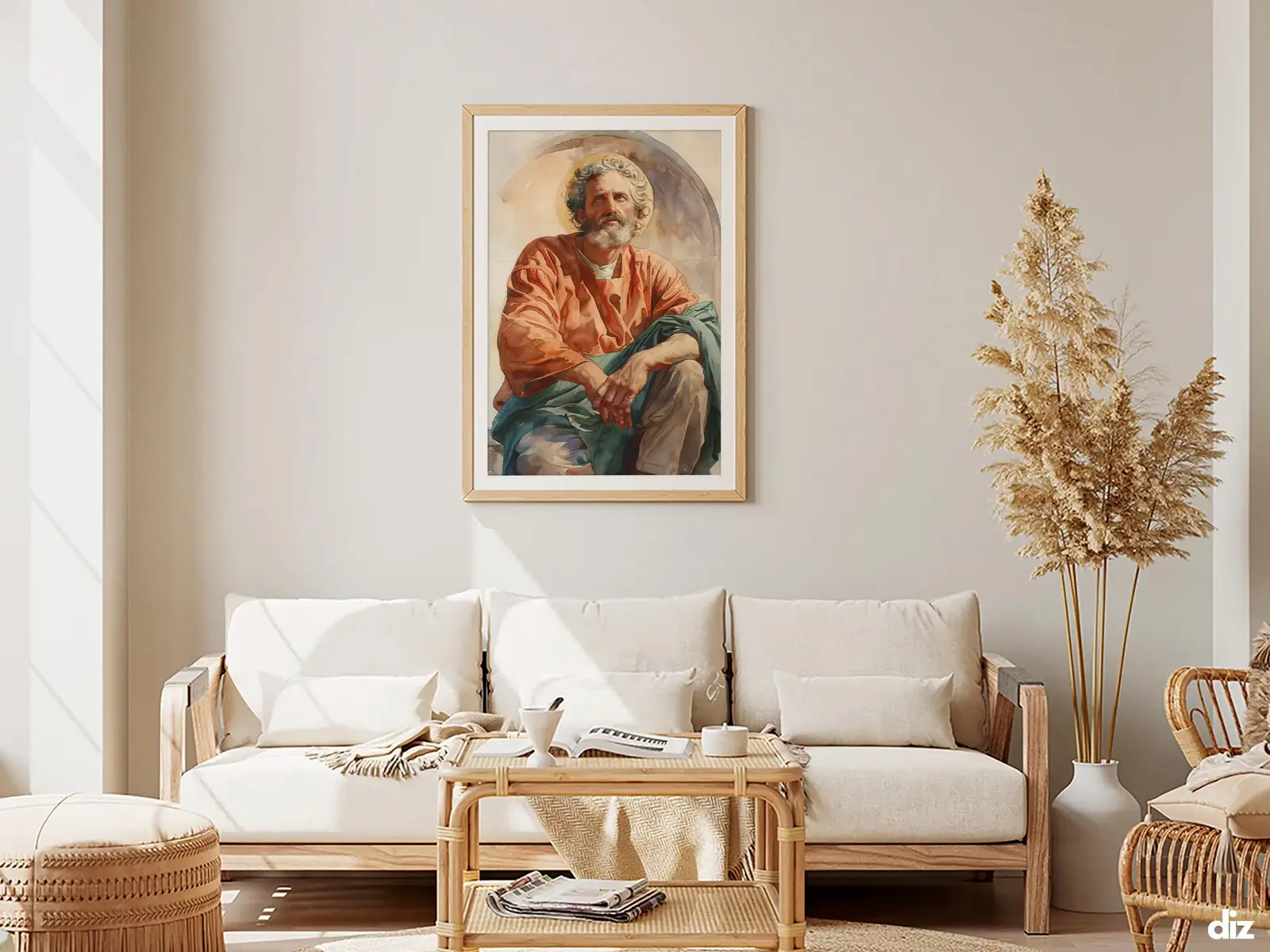 Framed Sacred Heart of Jesus above bed, bedroom sanctuary offering mercy and trust, jesus wall art artwork of jesus