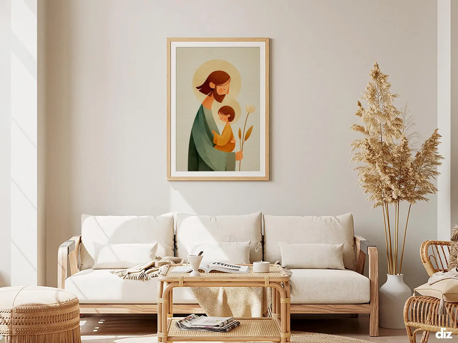 Framed Sacred Heart of Jesus above bed, bedroom sanctuary offering mercy and trust, jesus wall art artwork of jesus