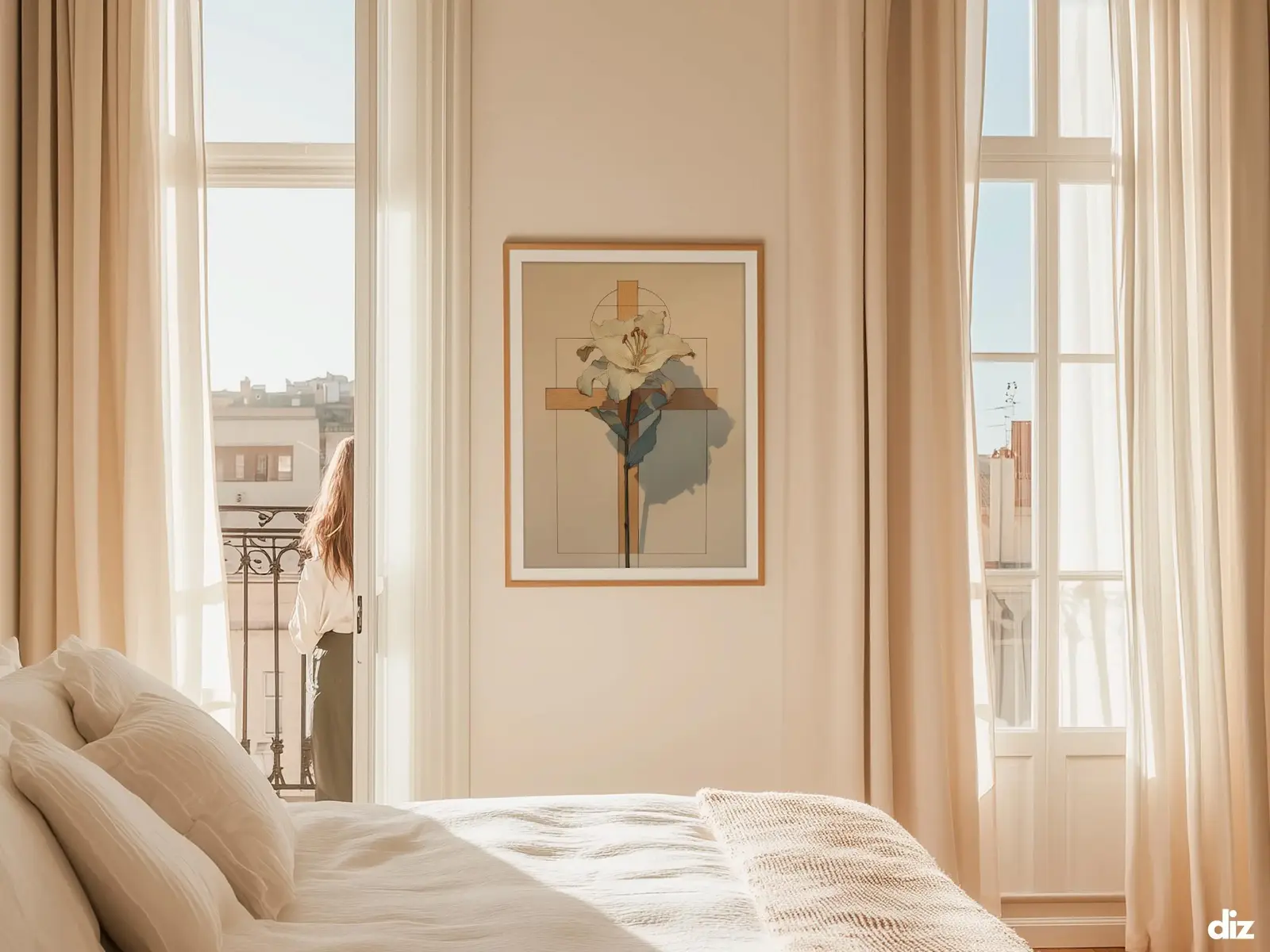 Sacred Heart of Jesus framed above sofa, living room display blending peace and devotion, bible wall art catholic wall art