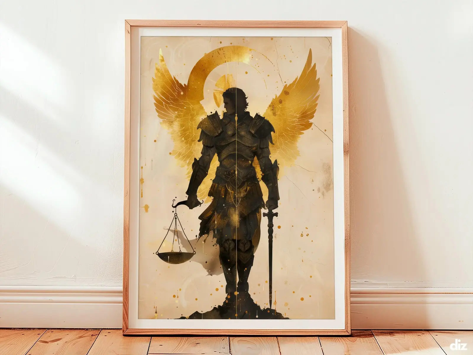Framed Saint Michael the Archangel watercolor art print on ivory, Catholic Wall Art and Religious Artwork for devotion