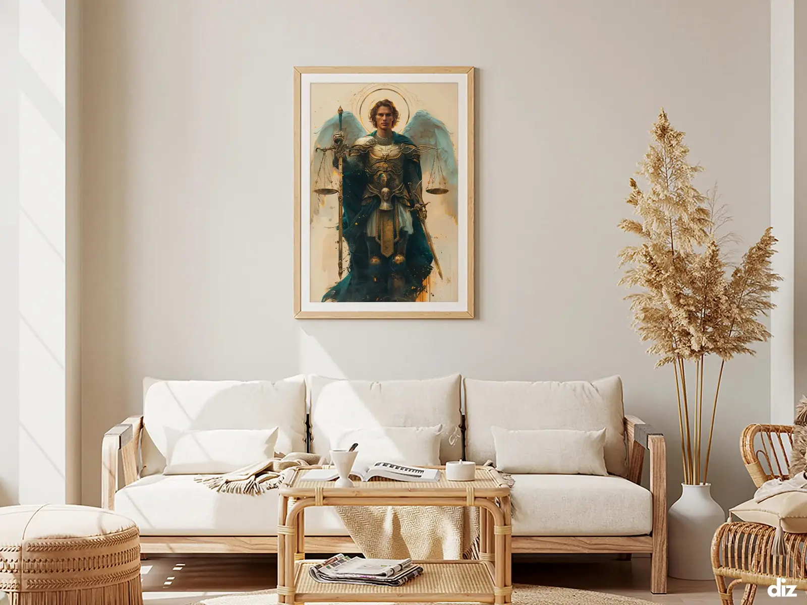 Framed Sacred Heart of Jesus above bed, bedroom sanctuary offering mercy and trust, jesus wall art artwork of jesus