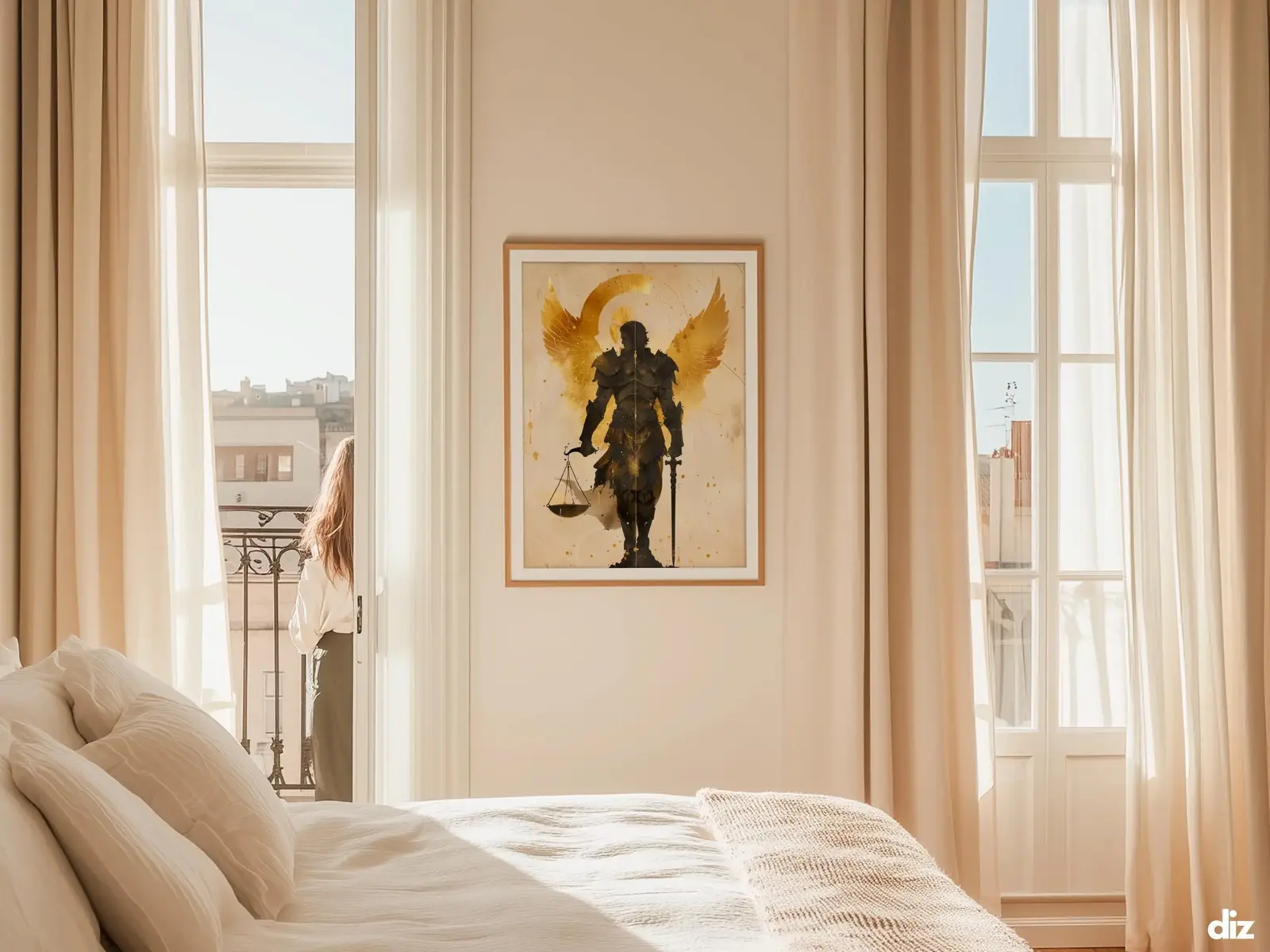 Sacred Heart of Jesus framed above sofa, living room display blending peace and devotion, bible wall art catholic wall art