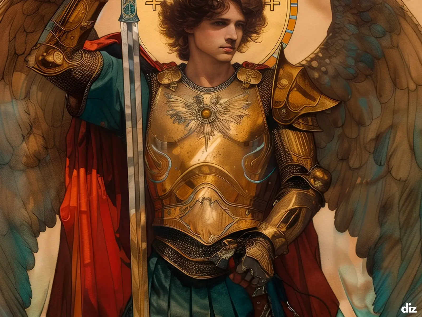 Close-up detail of the flaming Sacred Heart, thorn crown and cross, jesus sacred heart biblical wall art