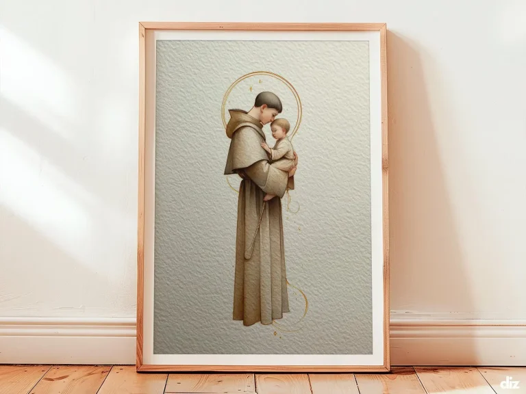 Saint Anthony Art Print: Minimal Tender Silhouette With Child Jesus, Modern Christian Decor (Digital Download)