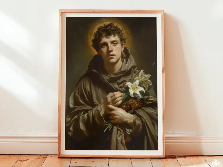 Saint Anthony Art Print: Gentle Blessing with Lily, Catholic Wall Art (Digital Download)