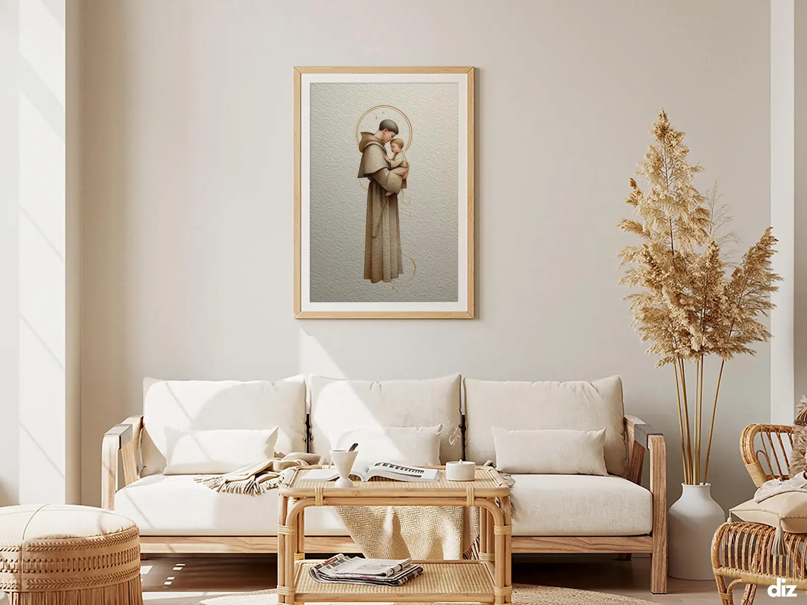 Framed Sacred Heart of Jesus above bed, bedroom sanctuary offering mercy and trust, jesus wall art artwork of jesus