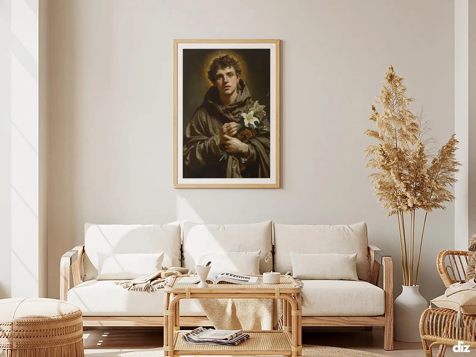 Framed Sacred Heart of Jesus above bed, bedroom sanctuary offering mercy and trust, jesus wall art artwork of jesus
