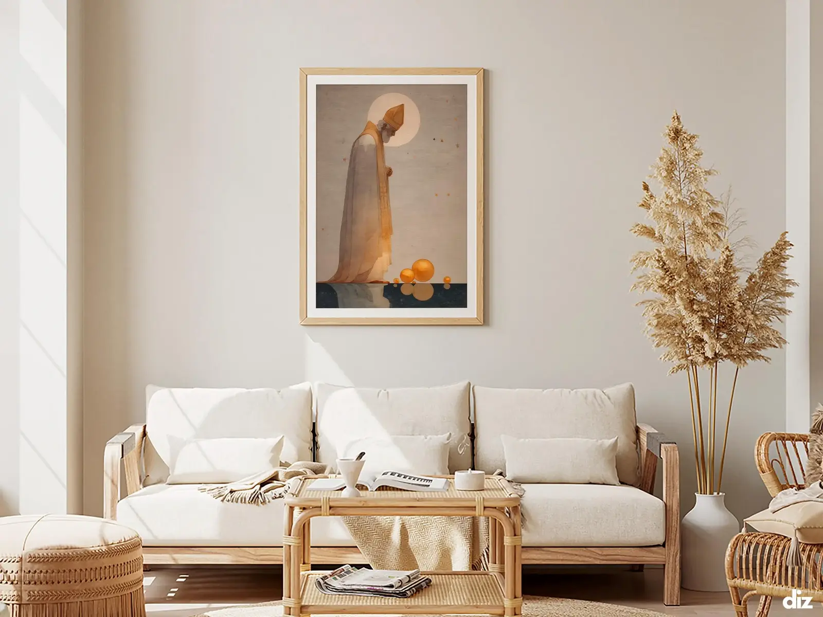 Framed Sacred Heart of Jesus above bed, bedroom sanctuary offering mercy and trust, jesus wall art artwork of jesus