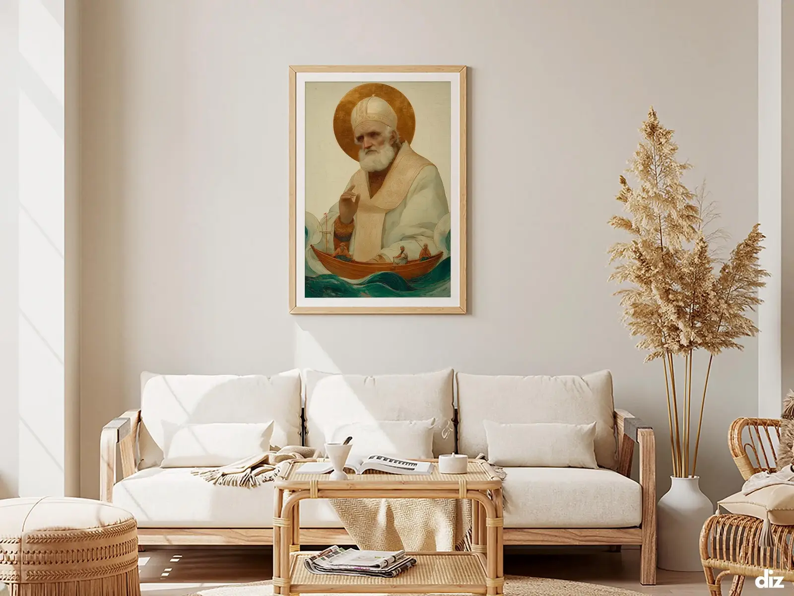 Framed Sacred Heart of Jesus above bed, bedroom sanctuary offering mercy and trust, jesus wall art artwork of jesus