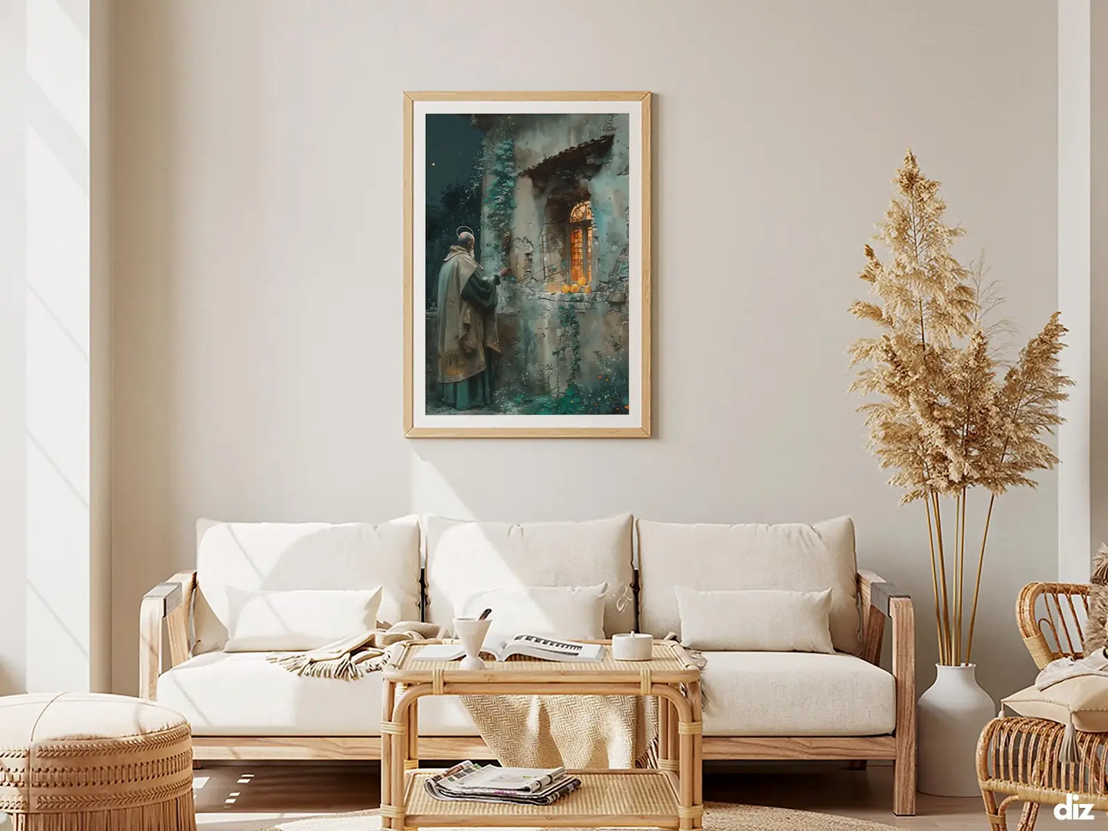 Framed Sacred Heart of Jesus above bed, bedroom sanctuary offering mercy and trust, jesus wall art artwork of jesus