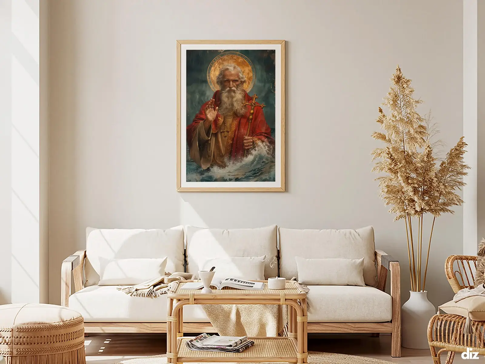 Framed Sacred Heart of Jesus above bed, bedroom sanctuary offering mercy and trust, jesus wall art artwork of jesus
