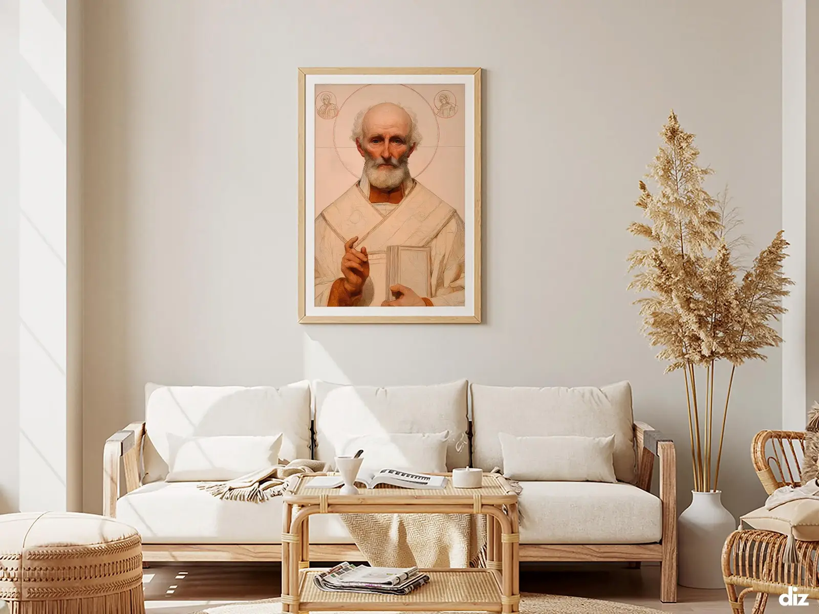 Framed Sacred Heart of Jesus above bed, bedroom sanctuary offering mercy and trust, jesus wall art artwork of jesus