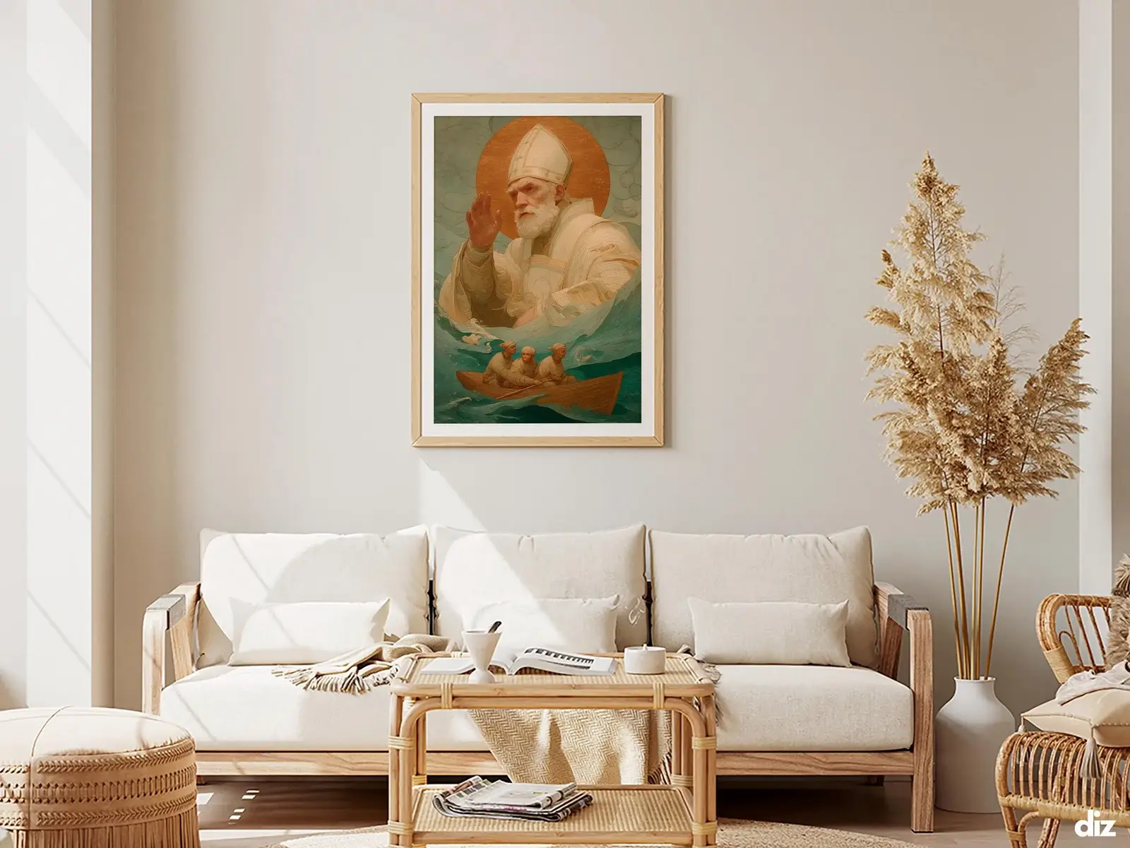 Framed Sacred Heart of Jesus above bed, bedroom sanctuary offering mercy and trust, jesus wall art artwork of jesus