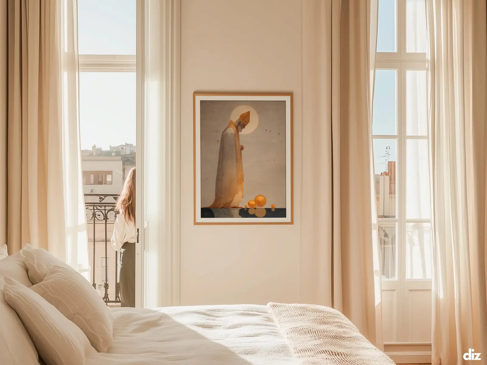 Sacred Heart of Jesus framed above sofa, living room display blending peace and devotion, bible wall art catholic wall art