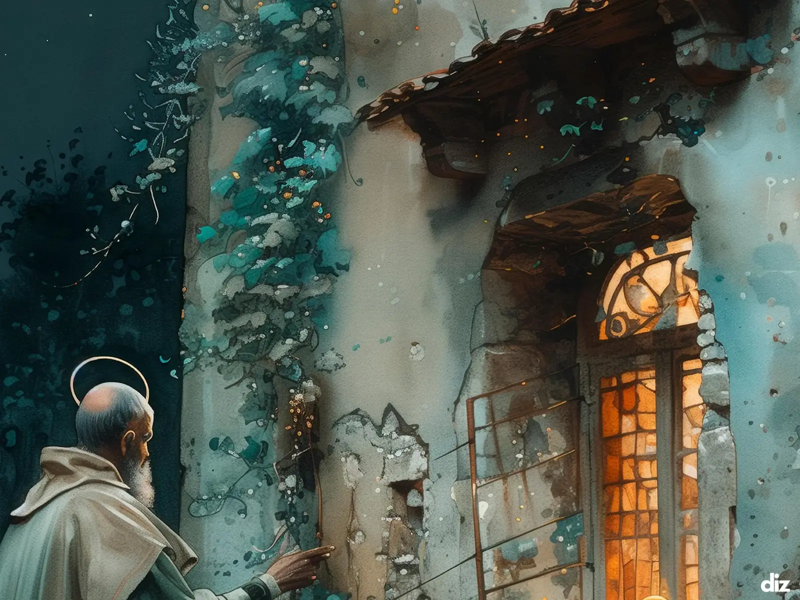 Close-up detail of the flaming Sacred Heart, thorn crown and cross, jesus sacred heart biblical wall art