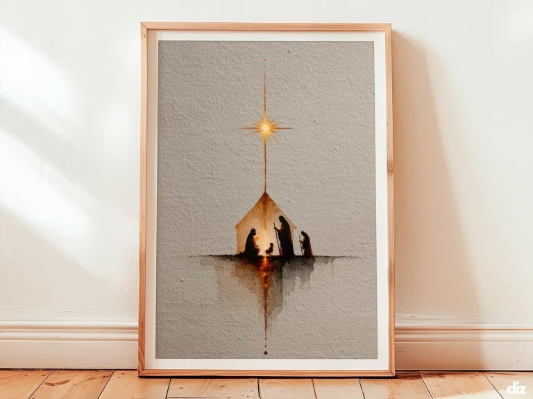 Framed Star Of Bethlehem watercolor art print centered on ivory field, minimalist Christian Wall Art and Spiritual Artwork