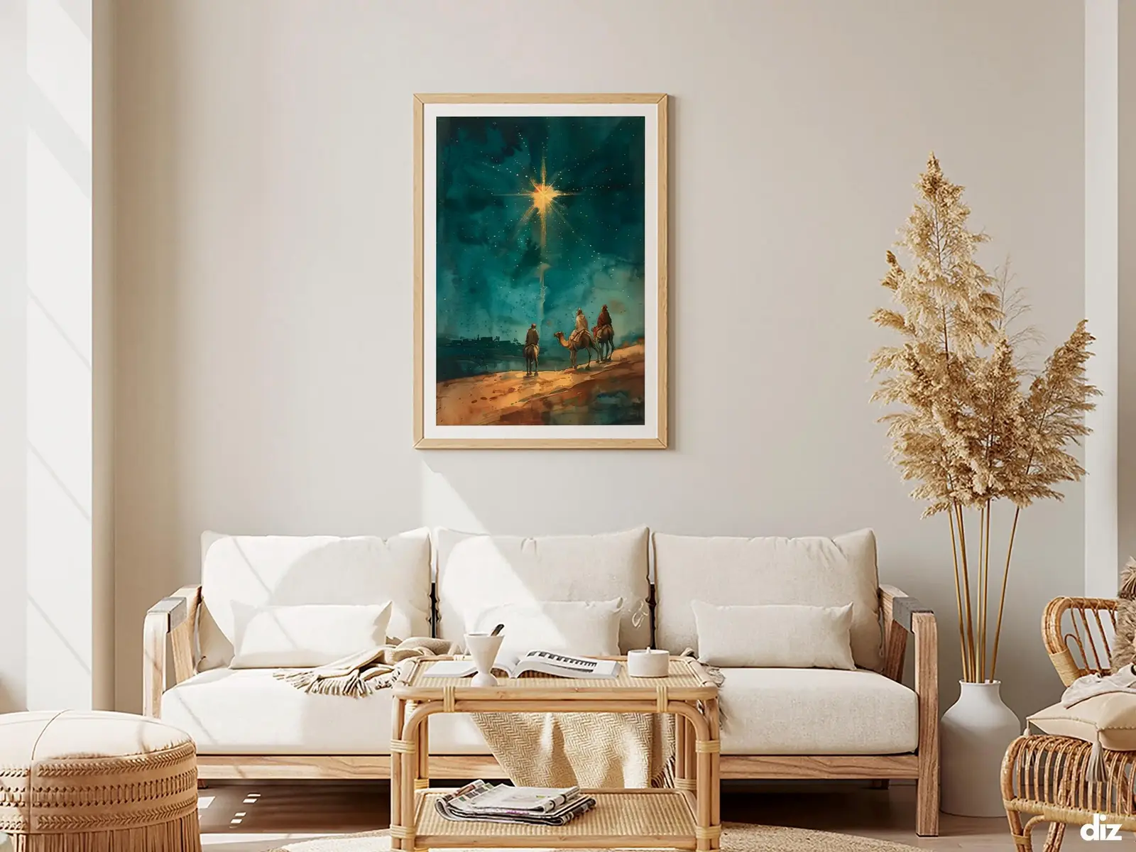 Framed Sacred Heart of Jesus above bed, bedroom sanctuary offering mercy and trust, jesus wall art artwork of jesus