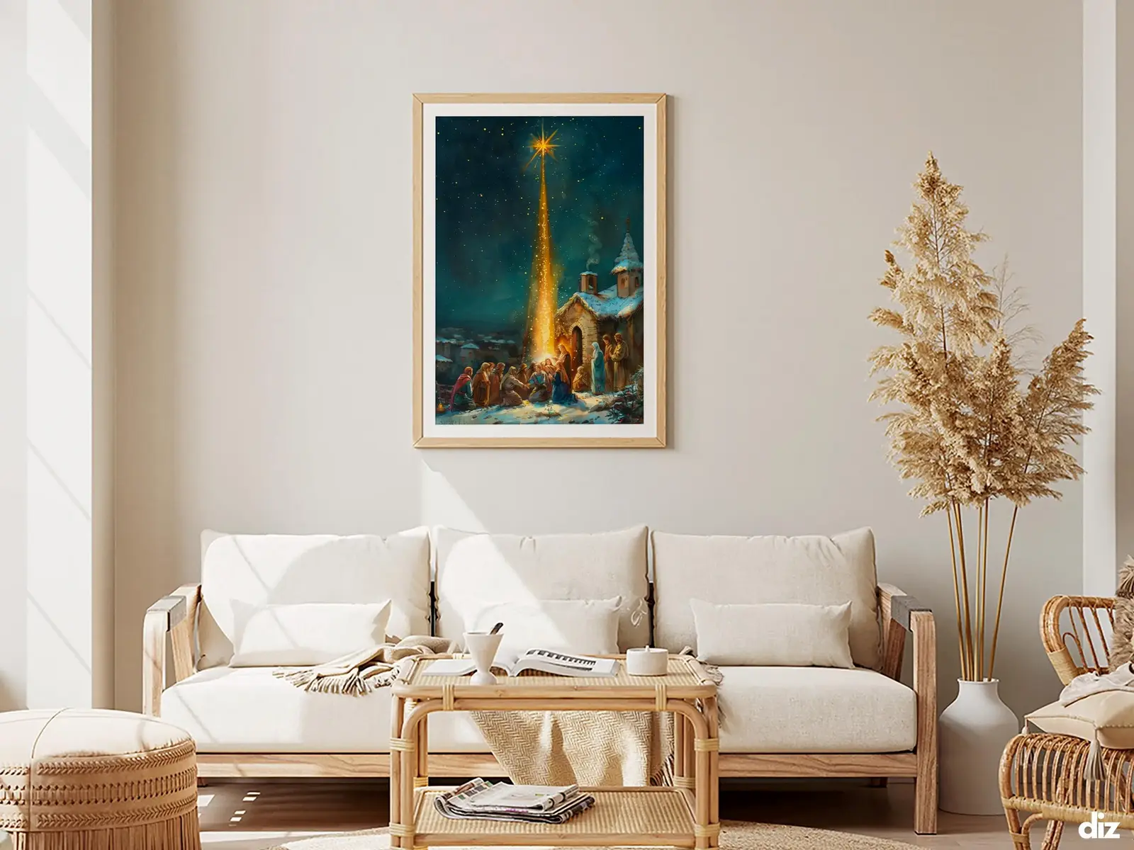 Framed Sacred Heart of Jesus above bed, bedroom sanctuary offering mercy and trust, jesus wall art artwork of jesus