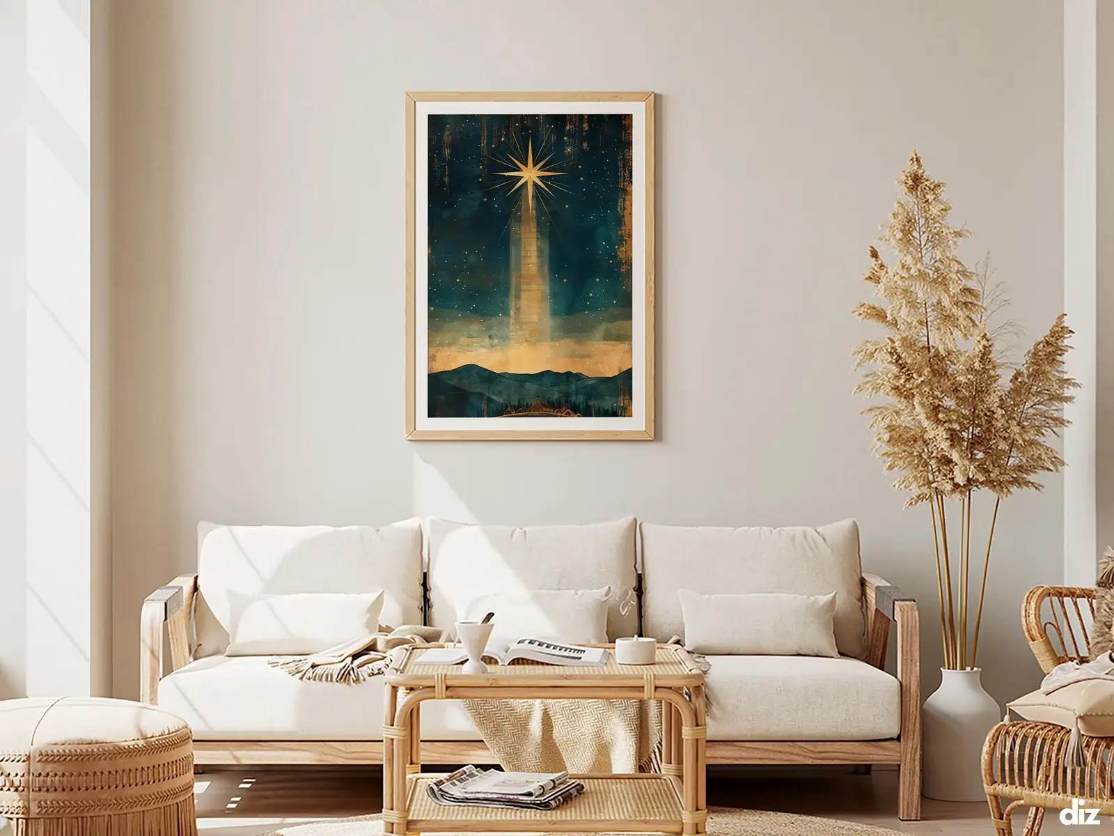 Framed Sacred Heart of Jesus above bed, bedroom sanctuary offering mercy and trust, jesus wall art artwork of jesus