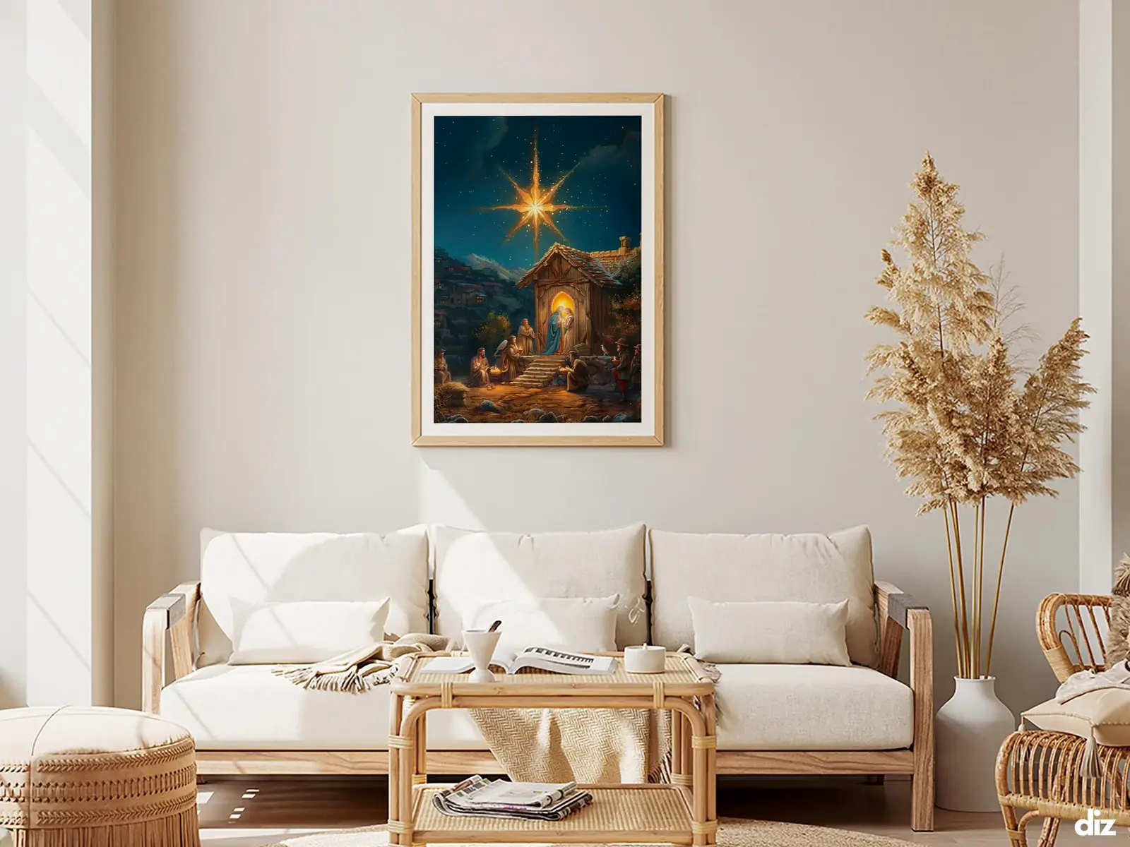 Framed Sacred Heart of Jesus above bed, bedroom sanctuary offering mercy and trust, jesus wall art artwork of jesus