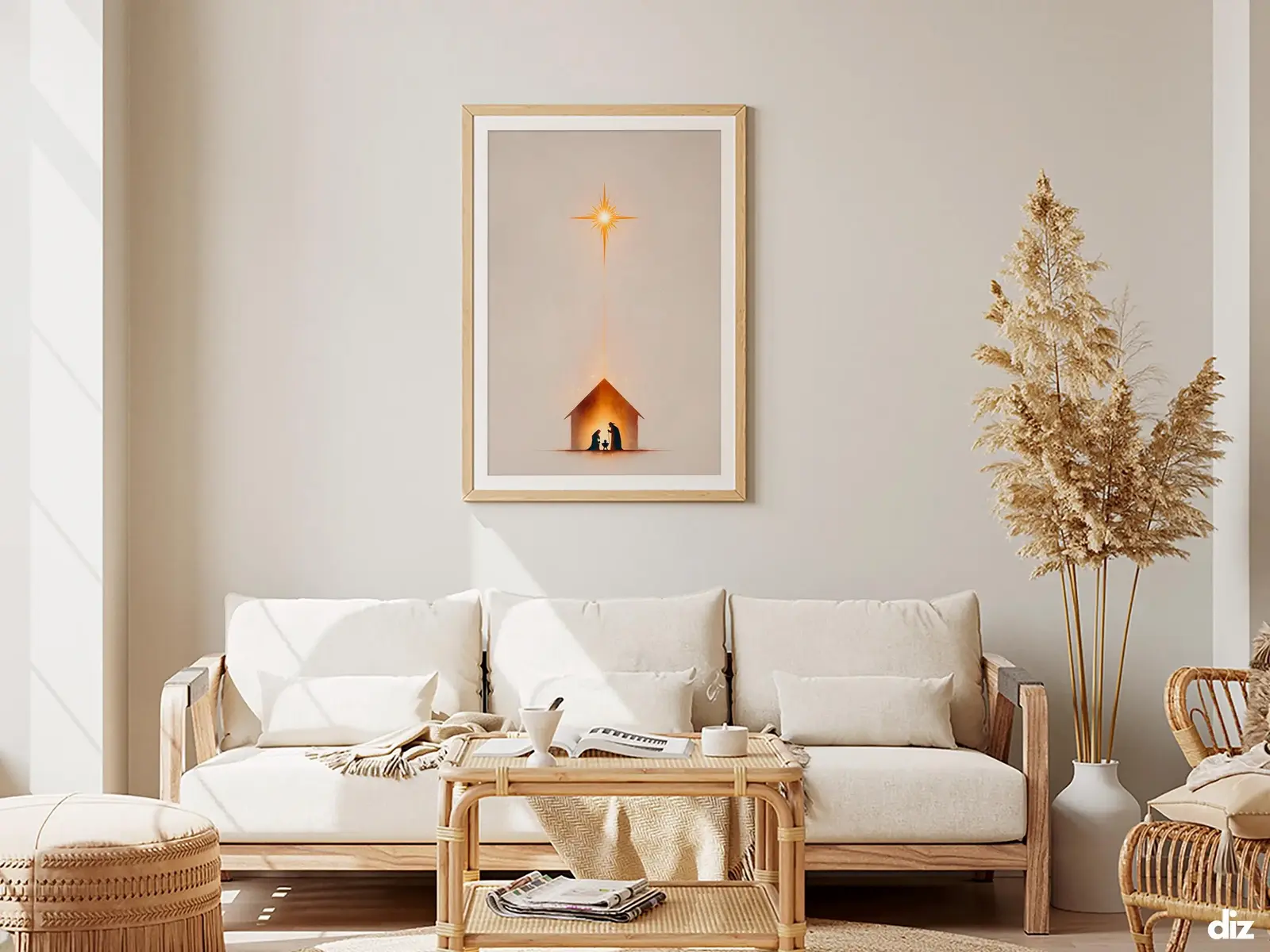 Framed Sacred Heart of Jesus above bed, bedroom sanctuary offering mercy and trust, jesus wall art artwork of jesus