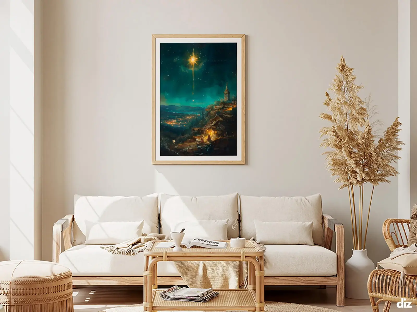 Framed Sacred Heart of Jesus above bed, bedroom sanctuary offering mercy and trust, jesus wall art artwork of jesus